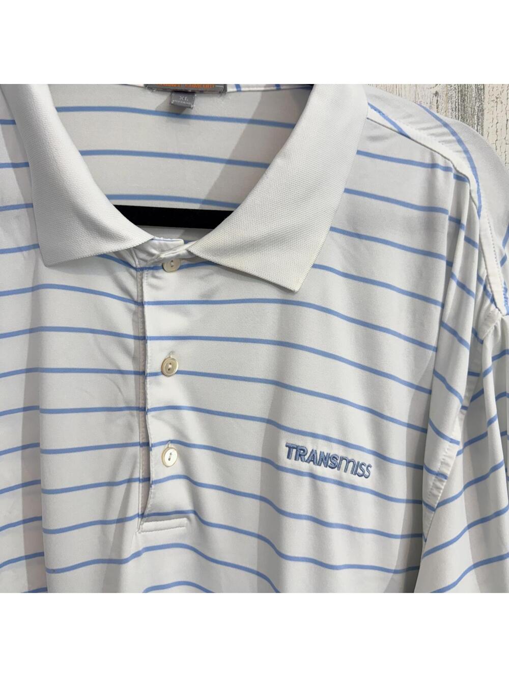 Peter Millar Polo Shirt Men's XL White Blue Stripe Performance Transmiss Logo - Picture 3 of 14